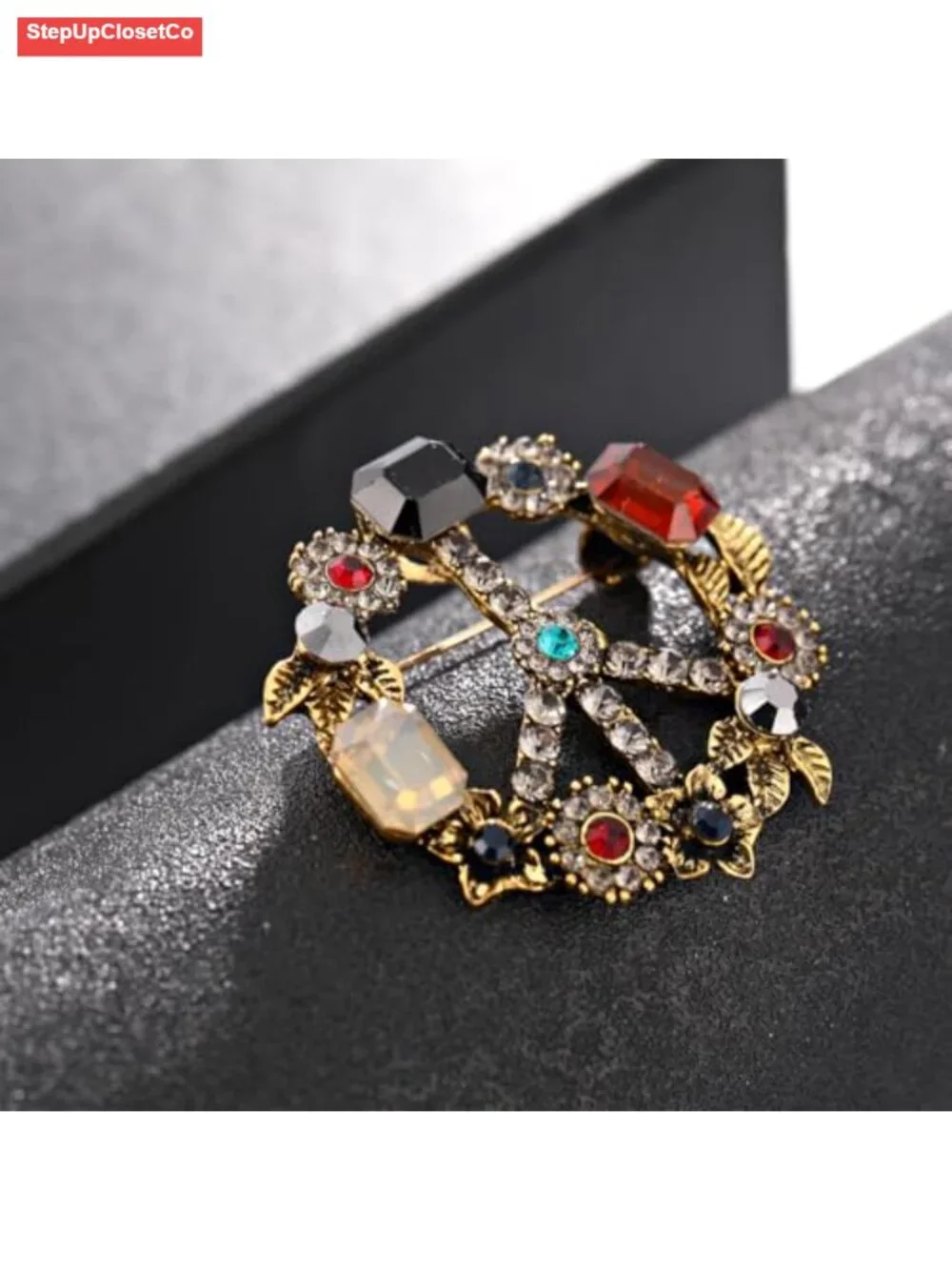 Antique Gold Plated Crystal Love Peace Brooch Pin Enamel Gift